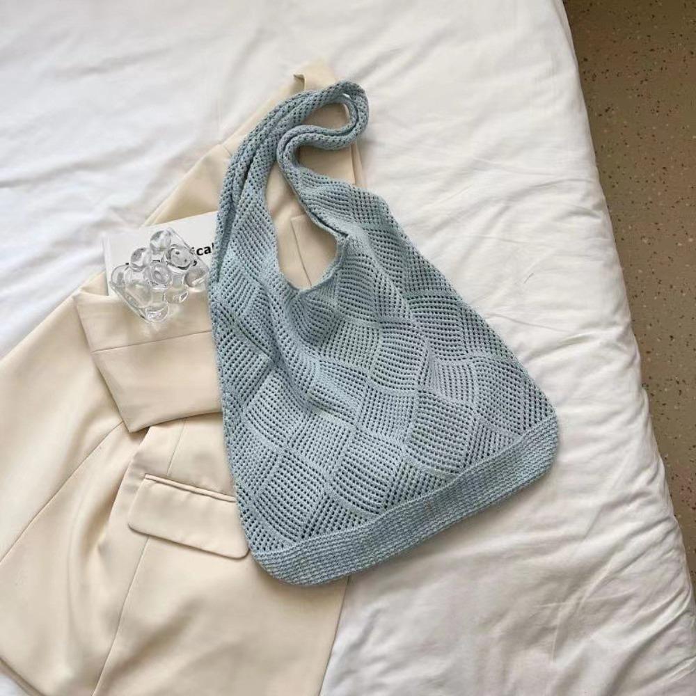 Washable Woven Shopping Bag Large Capacity Shoulder Bag Fashion Hollow Knit Tote Bag  Summer