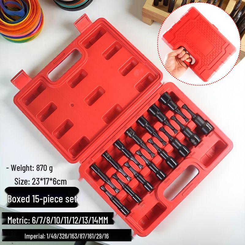 6.35mm Hexagonal Handle Air Screwdriver Set - 9/14 Piece Metric & Imperial Socket Head Accessories for Electric Hand Drill