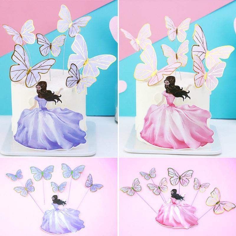 10Pcs/Set Birthday Cake Toppers Cake Decoration Handmade Painted Butterfly Cake Topper for Wedding Birthday Party Baby Shower