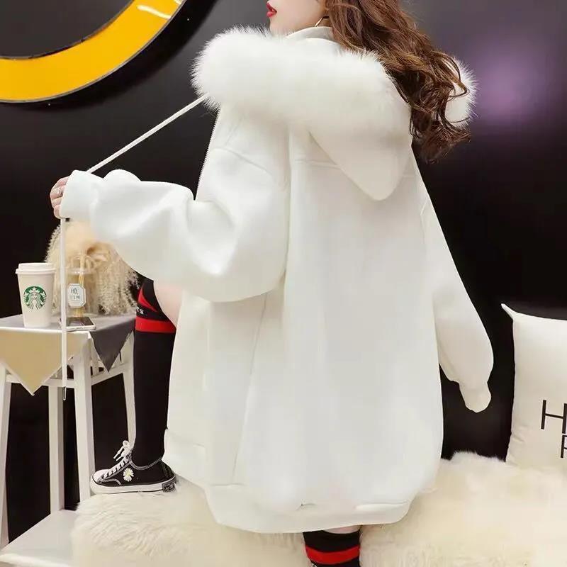 Fleece Thickened Long Sweater Cardigan Women's Autumn and Winter Clothing New Loose Warm Jacket