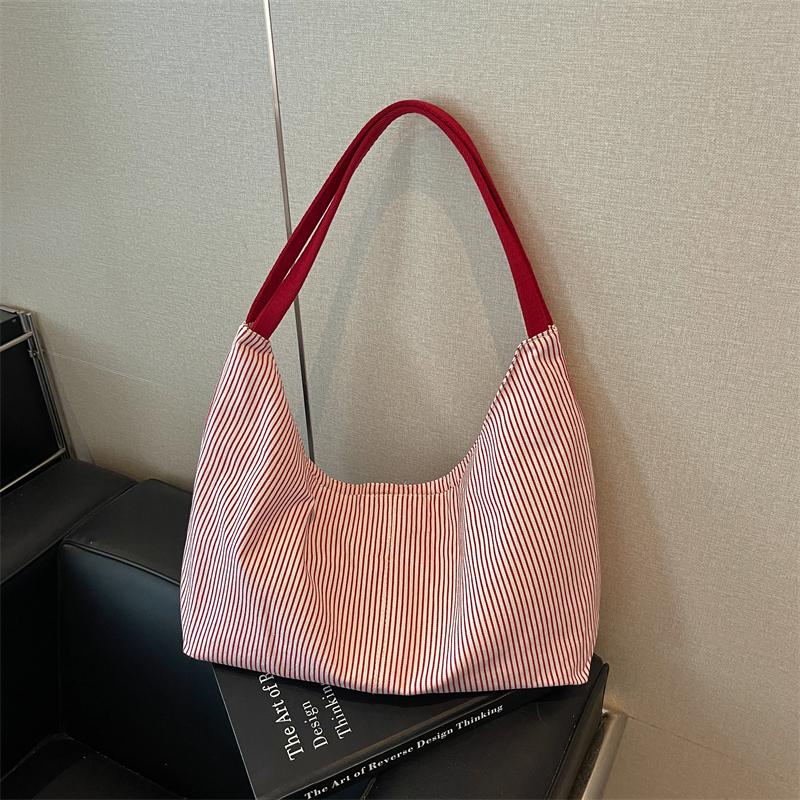 Borsa Hobo in Tela a Righe Morbida con Ampia Tracolla Grande Capacità Borsa Tote Casual da Donna per l'Uso Quotidiano