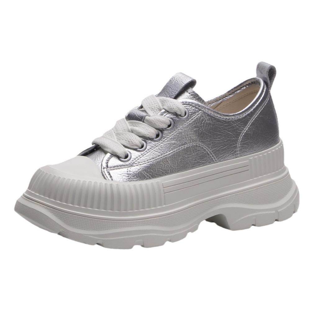 2025 autumn new muffin thick-soled heightening casual canvas shoes women's sports little white shoes board shoes campus wind front lace-up