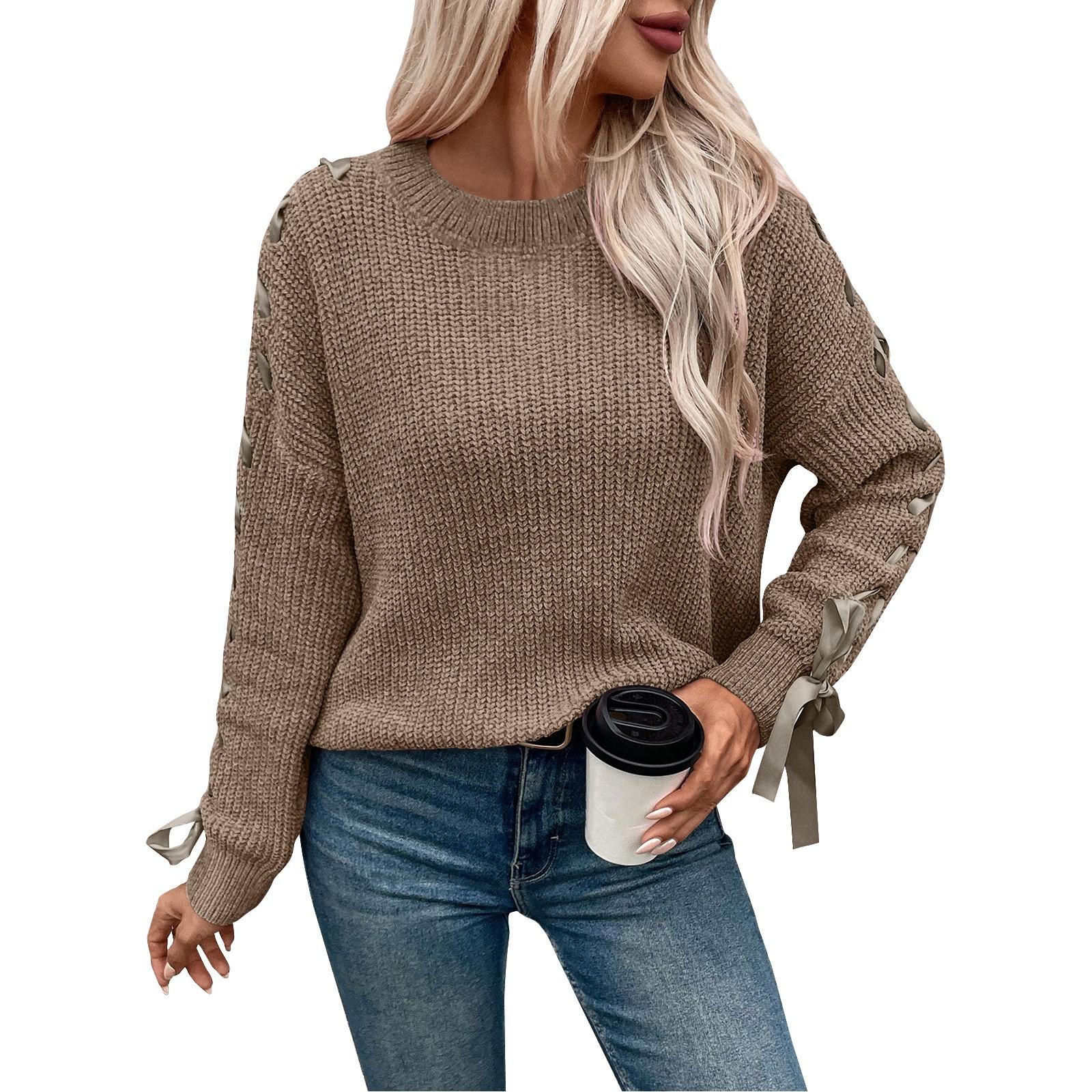 

Женский пуловер с круглым вырезом и бантом, свободный повседневный свитер с длинными рукавами XL хаки