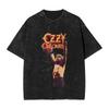 Oversized Acid-Wash Vintage Short-Sleeve T-Shirt Featuring Ozzy Osbourne Live Stage Retro Rock Graphic Print