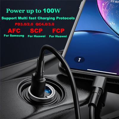 100W QC3.0 PD Mini Car Charger Type C Quick Charge 3.0 2 Port 5A Fast Charing Adapter 12V 24V For iPhone Xiaomi Mobile Phone