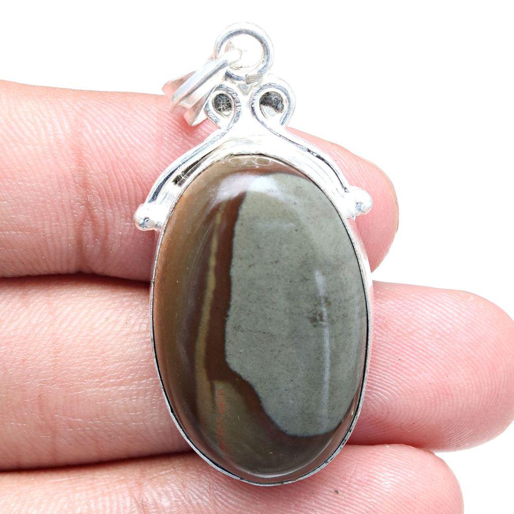 Pendant Polygram Jasper Gemstone Mother'Day Silver Jewelry 1.75"