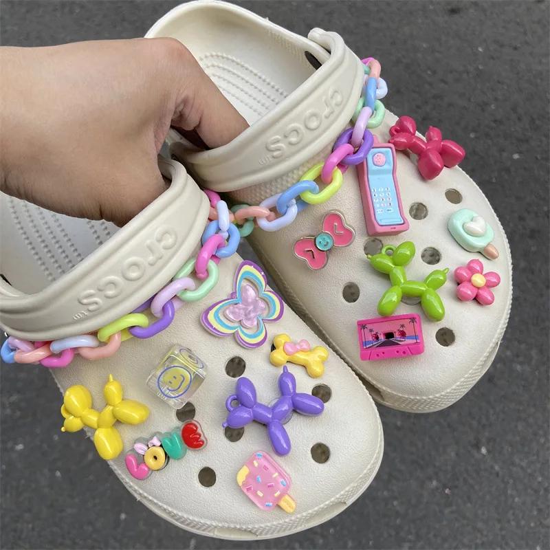 1Set Cute Cartoon Shoe Charms Set Cute Balloon Dog Chain Buckle Child Shoes Decorations Creative DIY 3D Shoe Accessories