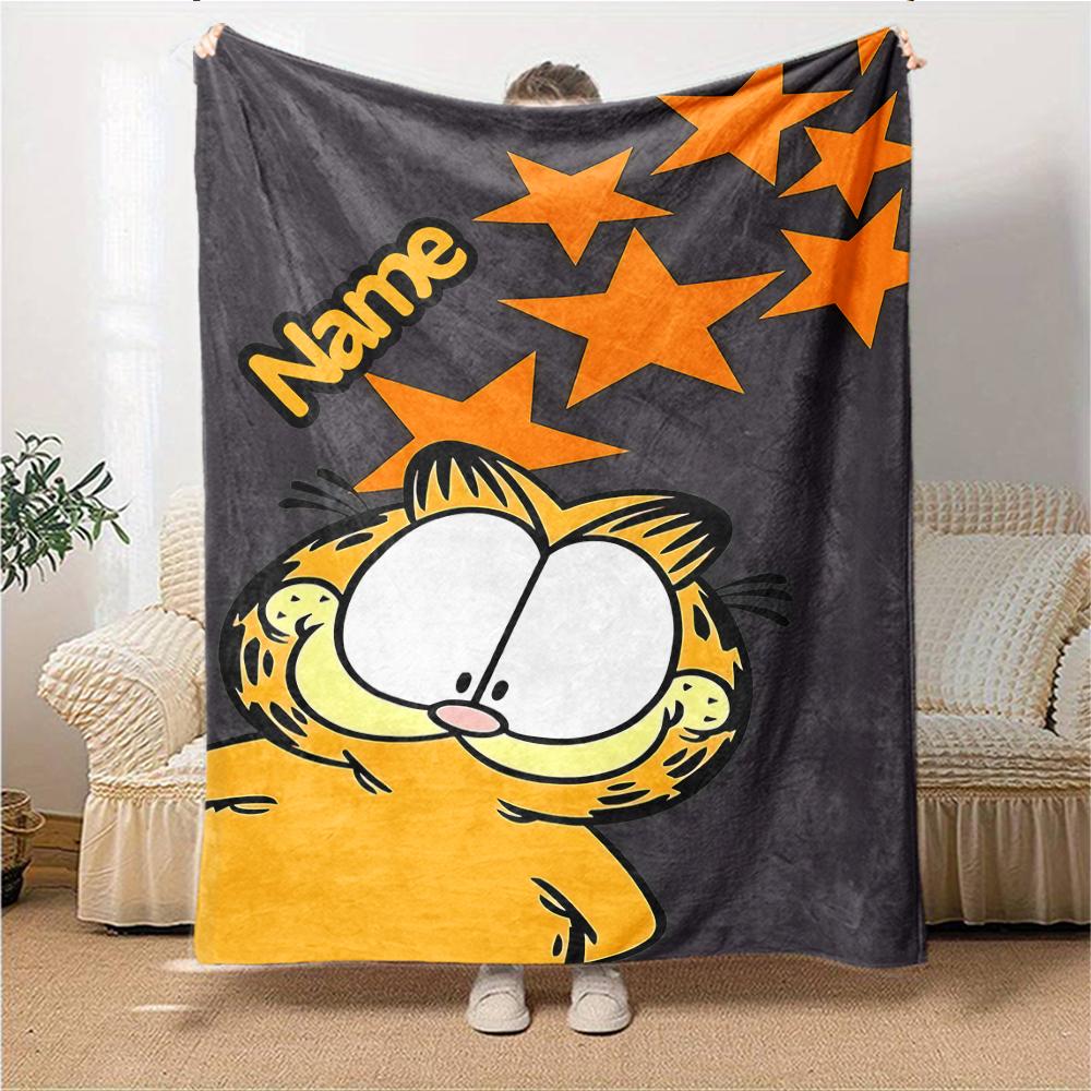 Custom Name Garfield'S Starry Adventure Party Blanket For Couch Bed Plush Cozy Fuzzy Blanket Super Soft Warm Blankets For Fall And Winter 091674