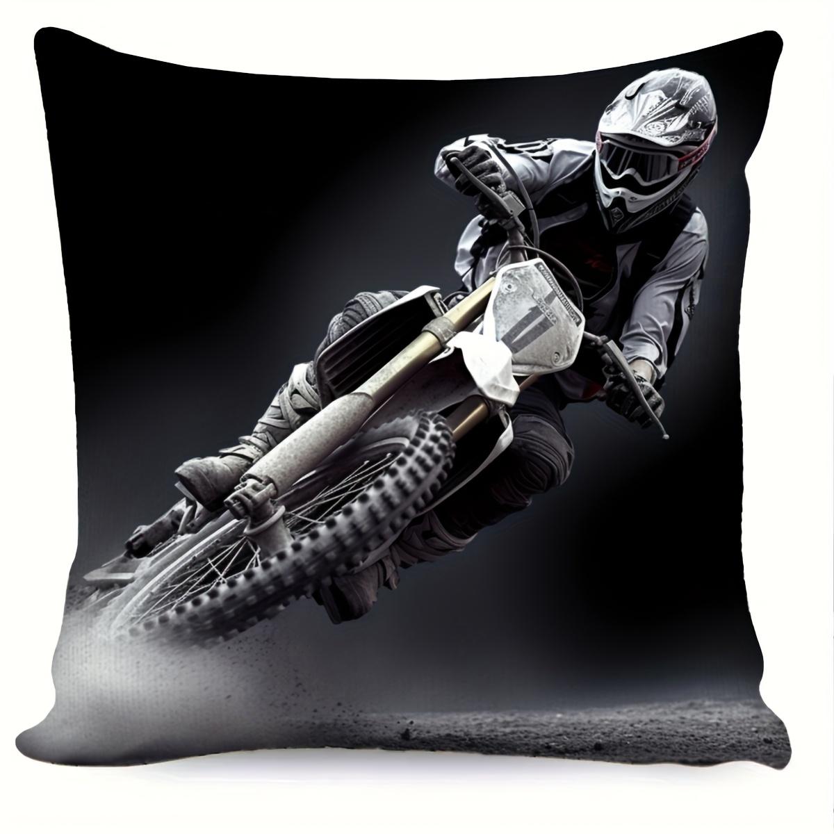 Sports Extrêmes Moto Biker Art Housse de Coussin Impression 40x40cm Monochromatique Moto Cross Action Course Housse de Coussin Décoration 60x60cm
