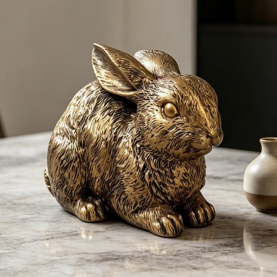 Vintage Rabbit Figurine Carving Bunny Statue Animal Sculpture Home Office Bookshelf Desktop Fengshui Decoration Ornament