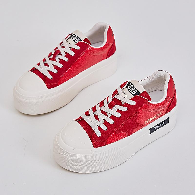 

Женские туфли Leather Star 2025 весна новые спортивные маленькие белые туфли женские на платформе повседневные универсальные туфли с принтом взрывов женские 40 китайский красный