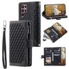 Quilted Zipper Wallet Case for iPhone 17 Pro & Samsung S25 Ultra - Flip Leather Card Holder Cover with Wrist Strap