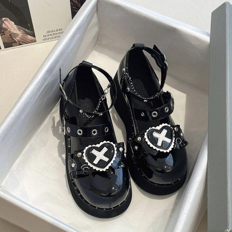 Summer thick-soled thin and versatile Korean version thick-soled heightening small leather shoes sweet British hottie Lolita cute