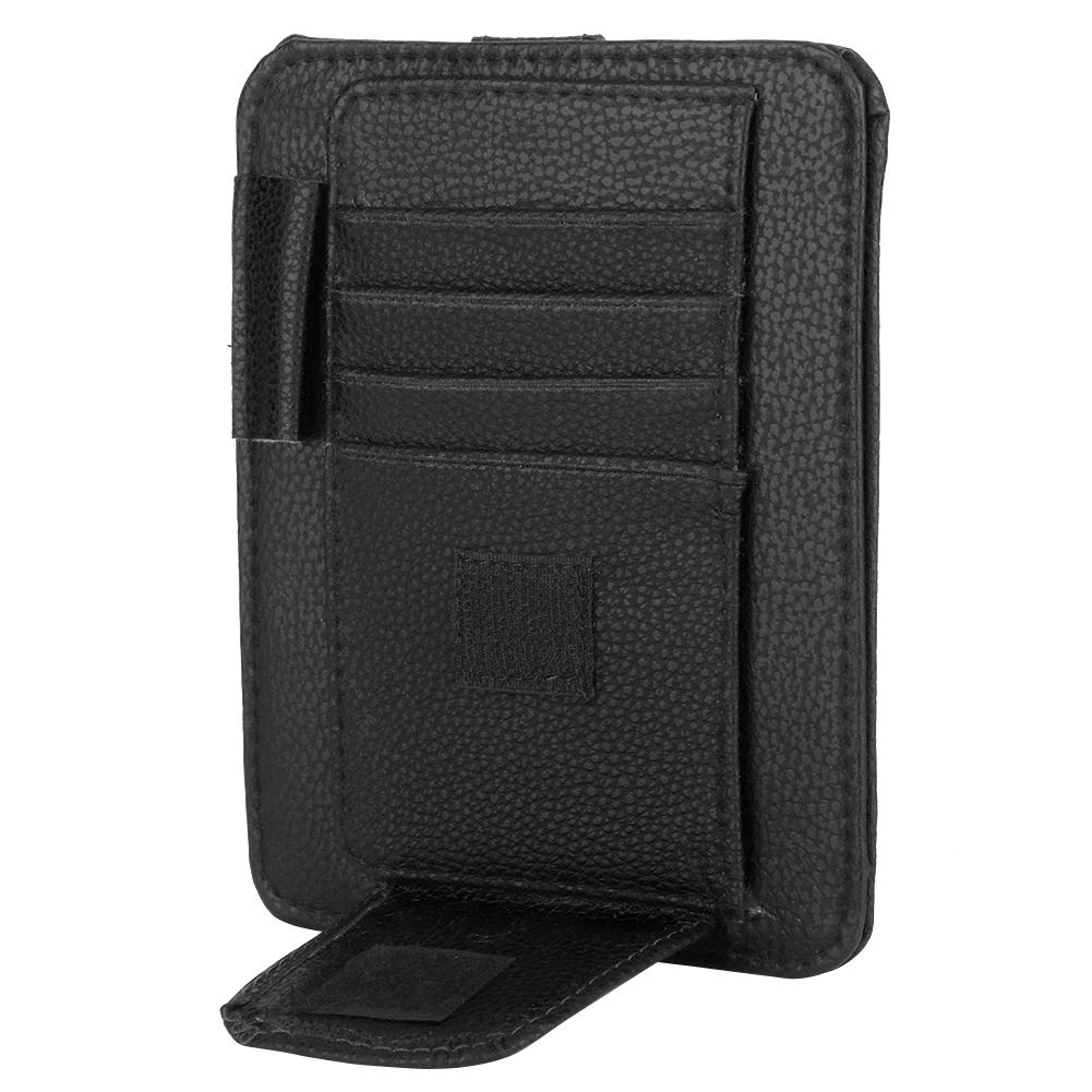 Car Sun Visor Card Bill Holder Organizer PU Leather Storage Bag Glasses Clip(Black)