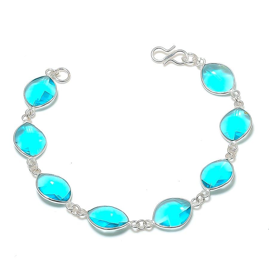 

Натуральний блакитний топаз зі Швейцарії Браслет зі стерлінгового срібла 925 проби 7-8 ASB-2990