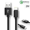 USB Cable - E.F.CONNECTION - 2M - Nylon - Black - Compatible iPhone/iPad