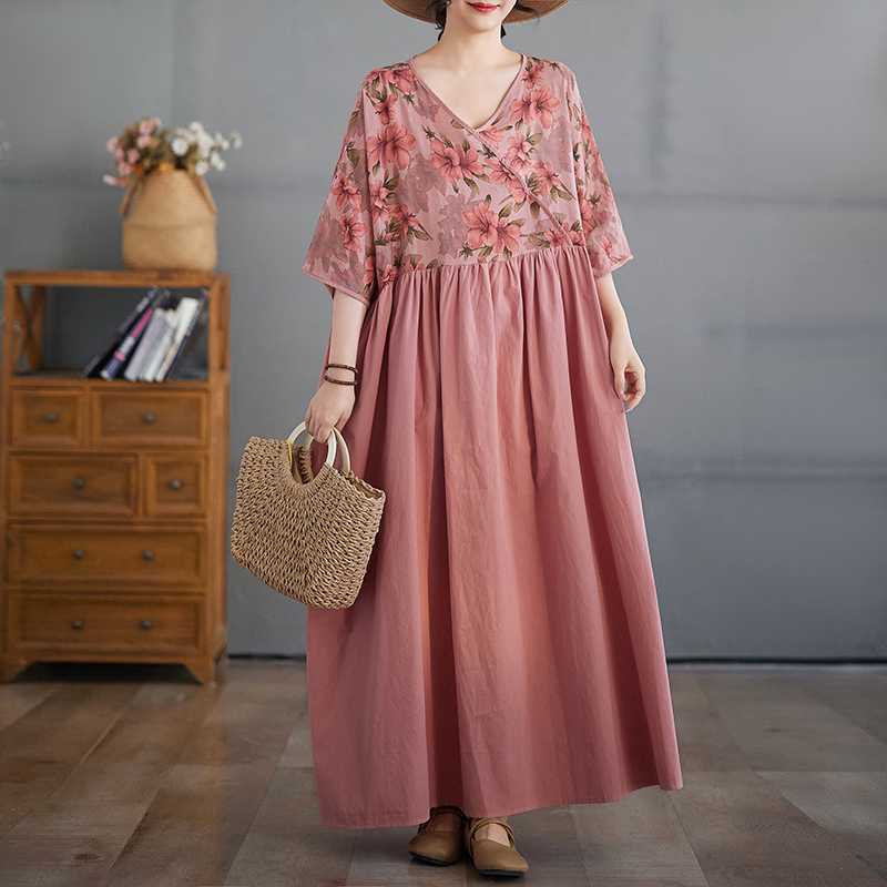 Summer V-neck Dress Plus-size Long Dress