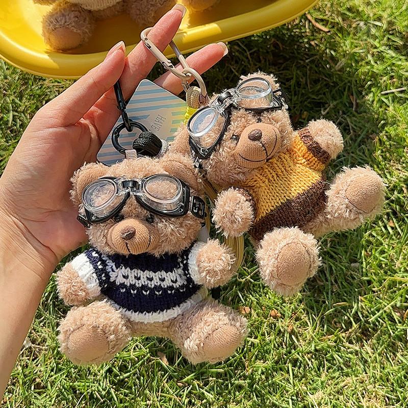 Plush Stylish Teddy Bear Keychain With Colorful Sweater And Adorable Design