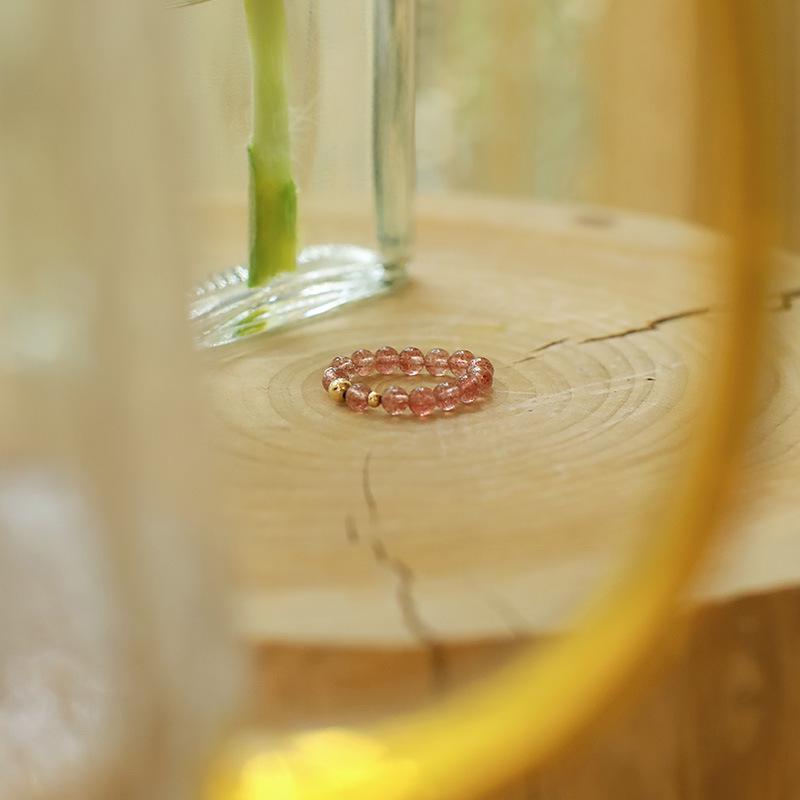 

Кольцо из кристалла клубничного кварца с покрытием из 14-каратного золота для женщин – Не тускнеющее, Простое, Элегантное