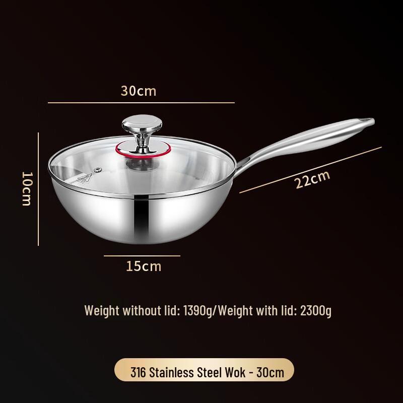 316 Stainless Steel Non-stick Wok with Lid