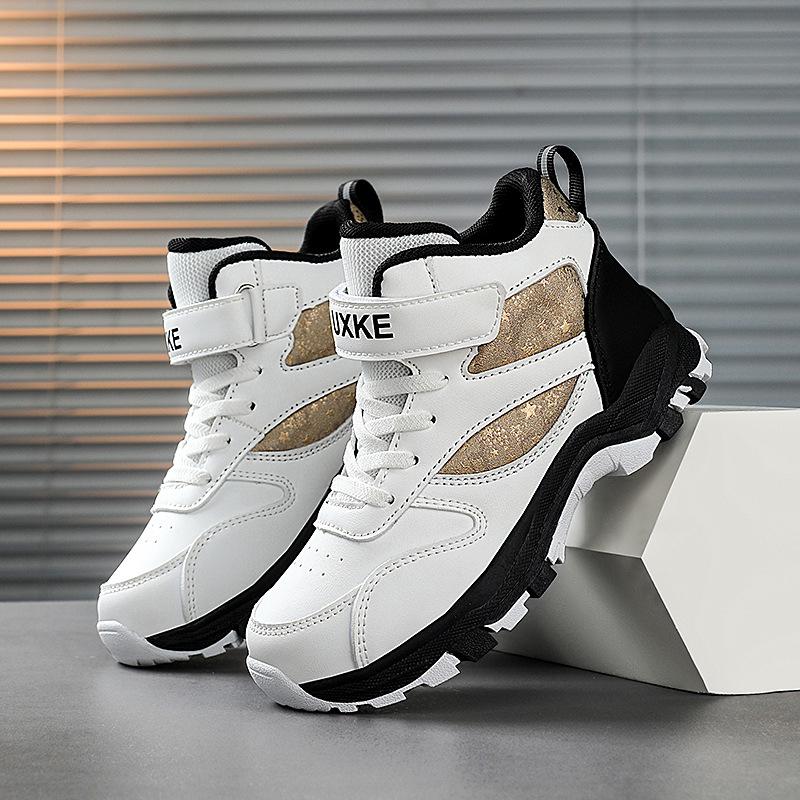

Kids High-Top Leather Sneakers - Non-Slip, Casual Running Shoes for Boys, Spring & Autumn 32 белый