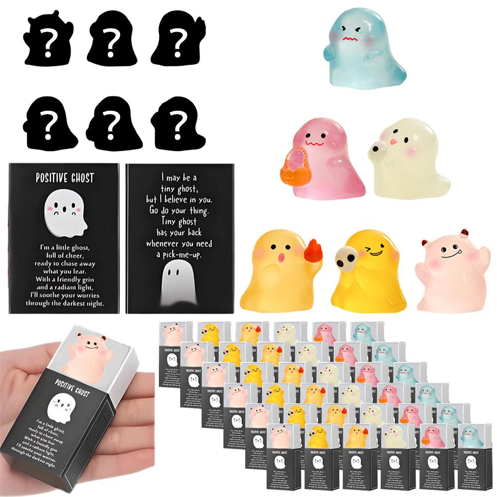Glow-in-The-Dark Mini Ghost Figurines for Halloween Decoration Luminous Resin Cute Miniature Spooky Ghost with Box Party Favors