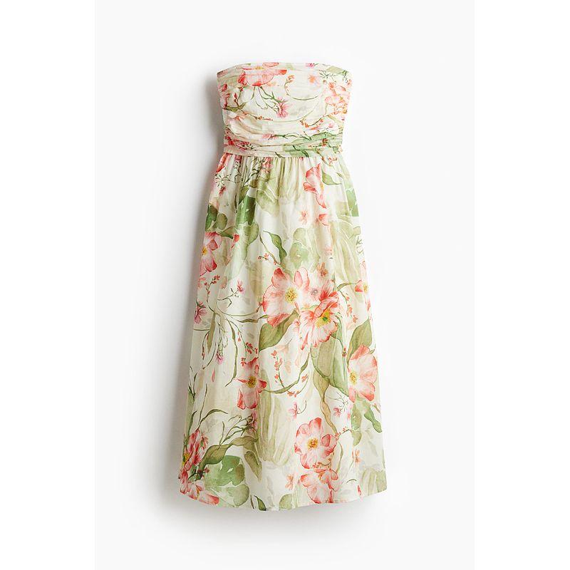 

HM Women s Clothing Dress Sleeveless Fall 2025 New Arrival Back Shoelace Tube Top Dress 1282610 White/Florals 170/104(L)