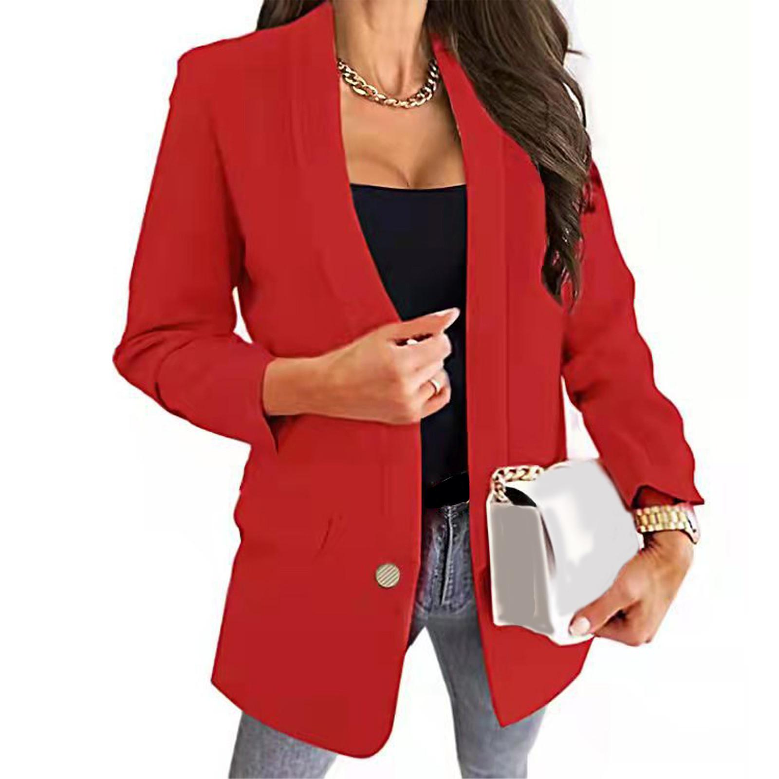 

Модный женский однотонный повседневный костюм с пуговицами и темпераментом, куртка с длинными рукавами XL красный