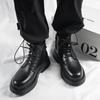 Black Thick Soled Men's Boots Fashionable and Trendy Men's Style Outdoor Street Motorcycle Daily Office Party Adult Shoes Hot