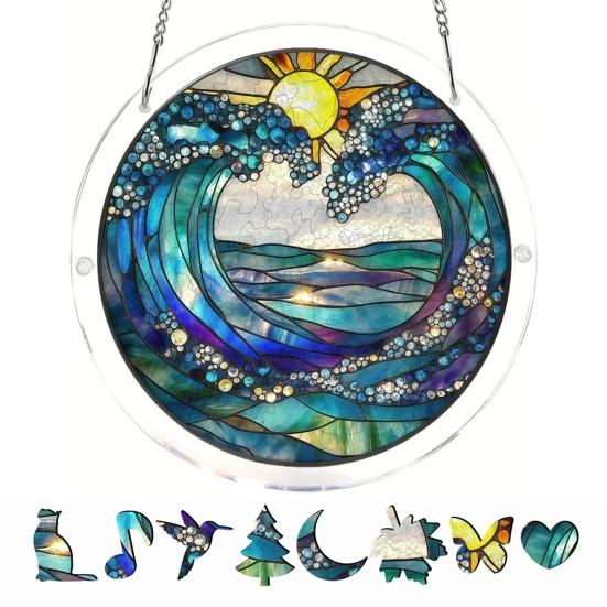Acrylic Jigsaw Puzzle Suncatcher Kit, Stained Glass Style DIY Window Hanging Ornament for Home Decor, Gift for Women Men Mom