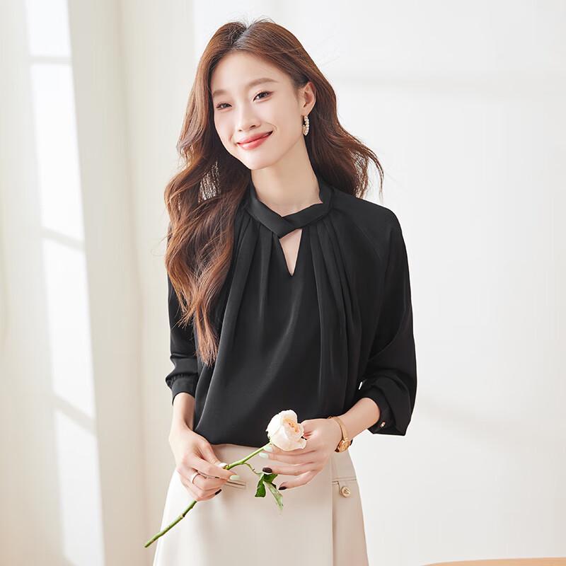 Troloman Women s V-Neck Long Sleeve Commuter Blouse 2XL