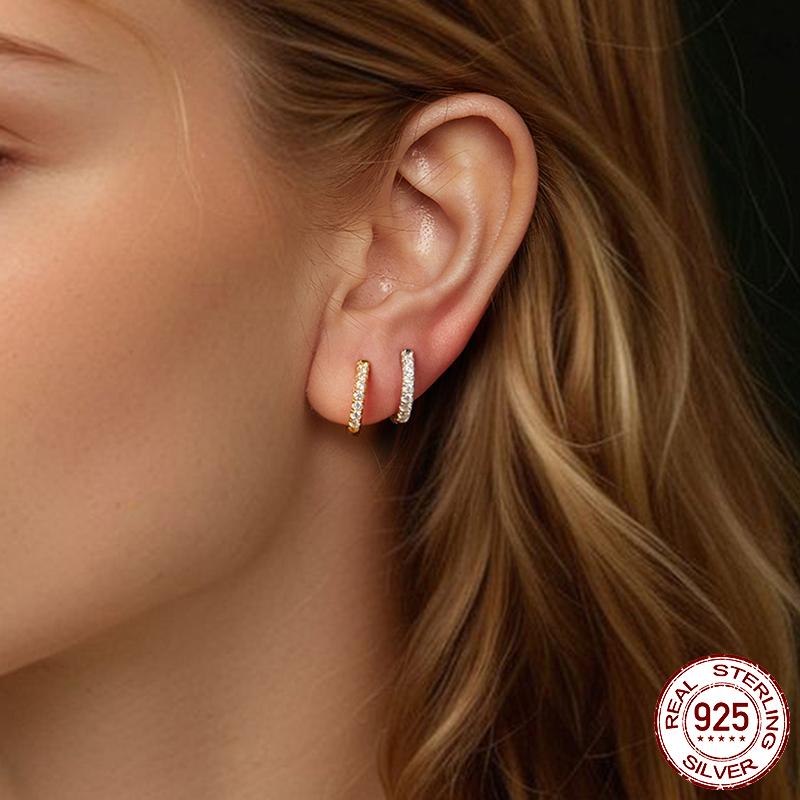 BAMOER Platinum Plated Moissanite Hoop Earrings for Women, D Color Round Cut Lab Diamond 925 Silver Hypoallergenic Earrings