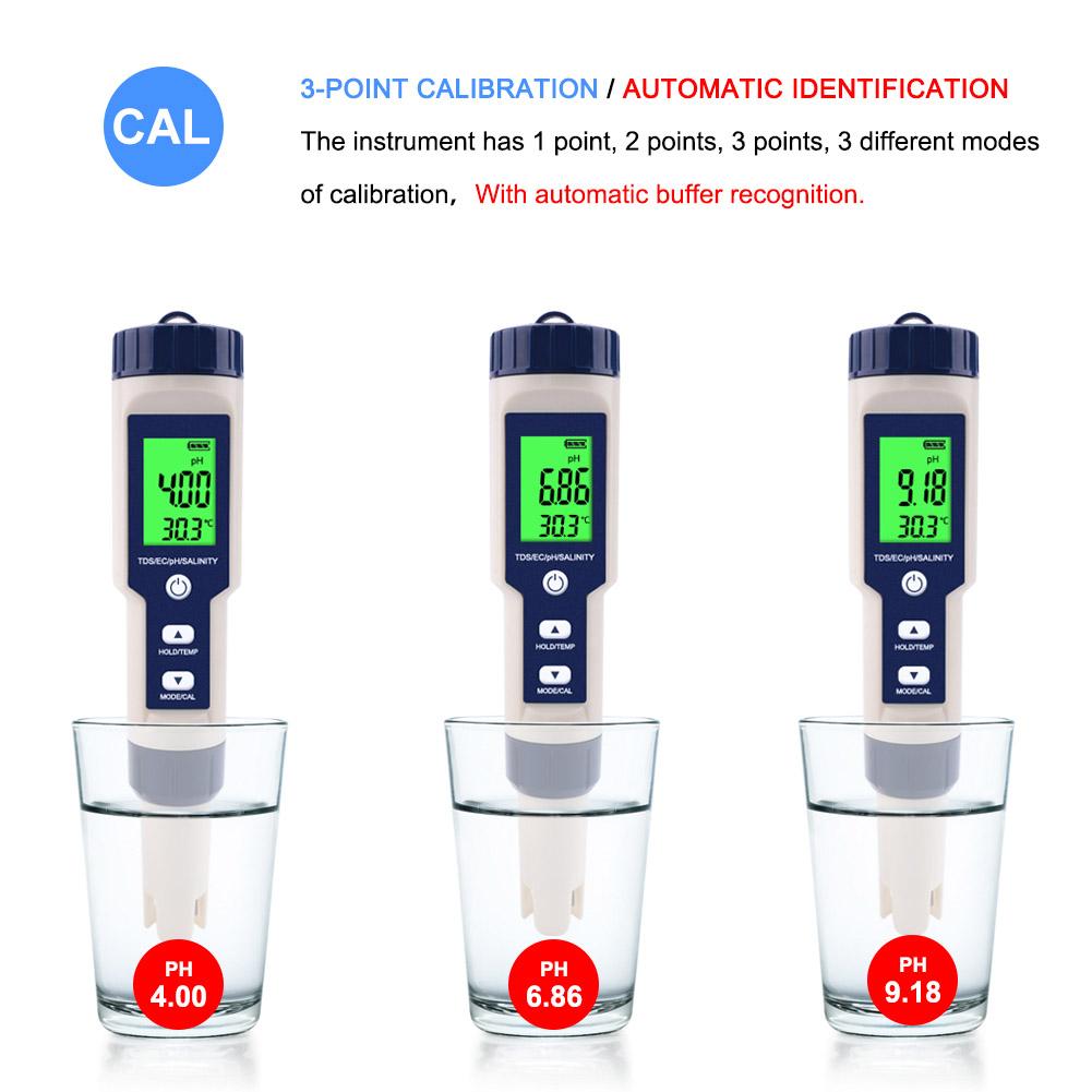 5 In 1 Digital Water Quality Monitor Tester Tds/ec/ph/salinity/temperature Meter For Swimming Pool Drinking Water Aquarium