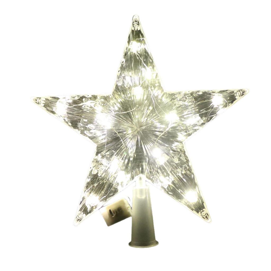 Christmas Luminous Tree Top Star - Warm Color Transparent Pentagram in 12cm, 15cm, 17cm, 21cm Sizes