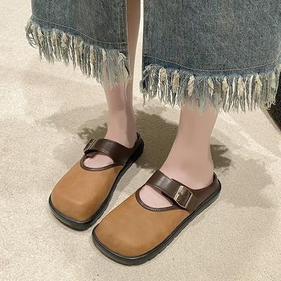 Fashion Women Mules Shoes Slippers Square Toe Flats Summer Designer Casual Outdoor Sandals 2024 New Cozy Flip  Shoes for Women Leisure
