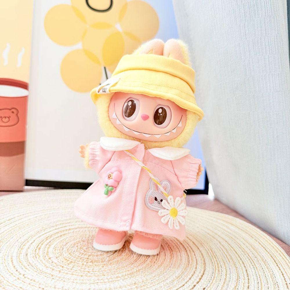 Overalls&Skirt Sitting Labubu Time Cloth Spring Flower 17cm Plush Dolls Clothes  Children Gift