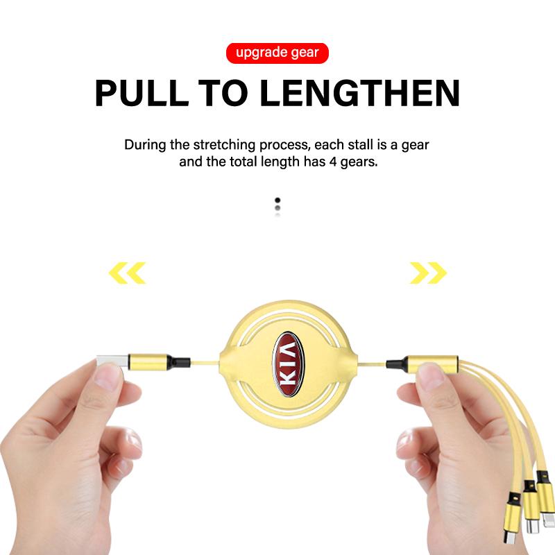 1Pcs Fashion New Car Mounted Telescopic Three In One Mobile Phone Charger For Kia Rio Ceed Sportage Cerato Soul Sorento K2 K5 Flip Car Accessories