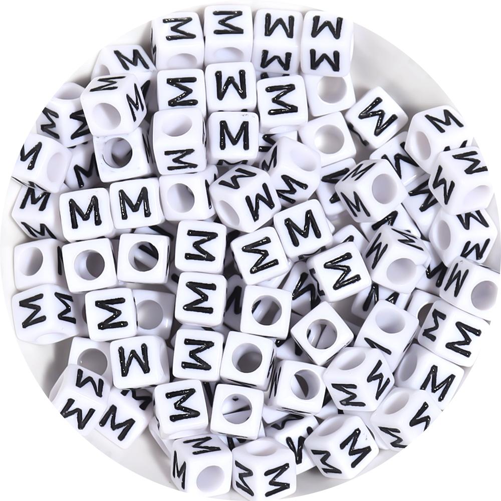 50-100pcs White And Black Color Letter Beads Alphabet Loose Beads Square Beads For Jewelry Making DIY Earring Bracelet Charm
