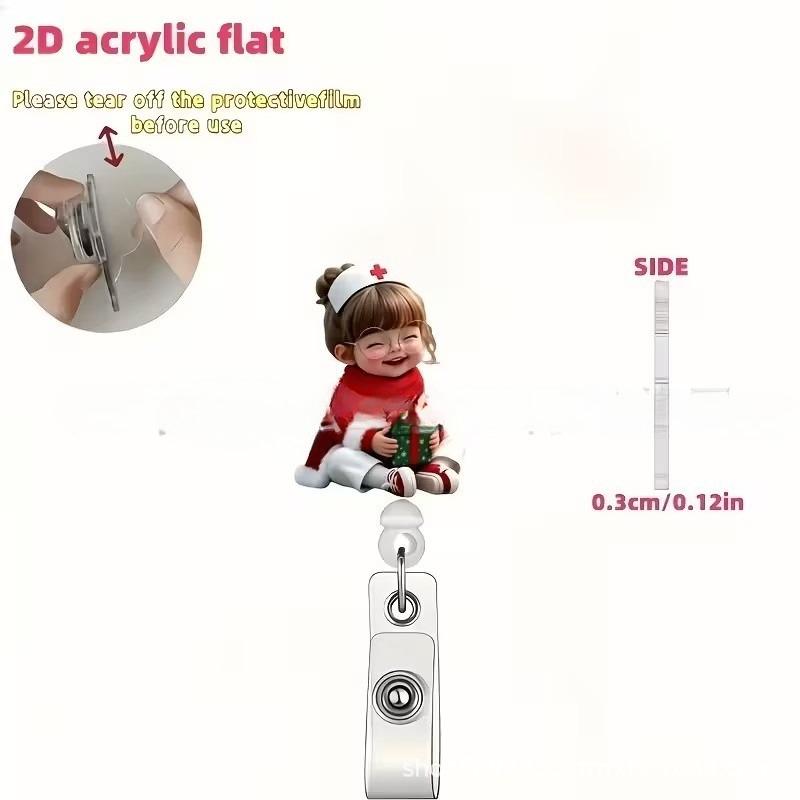 1pc Nurse Themed Retractable Badge Reel Acrylic ID Holder Clip for Hospital Office School Workers