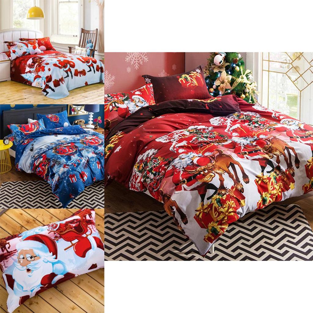 Elegant Santa Claus Holiday Quilt Cover Pillow Case Set For A Festive Bedroom