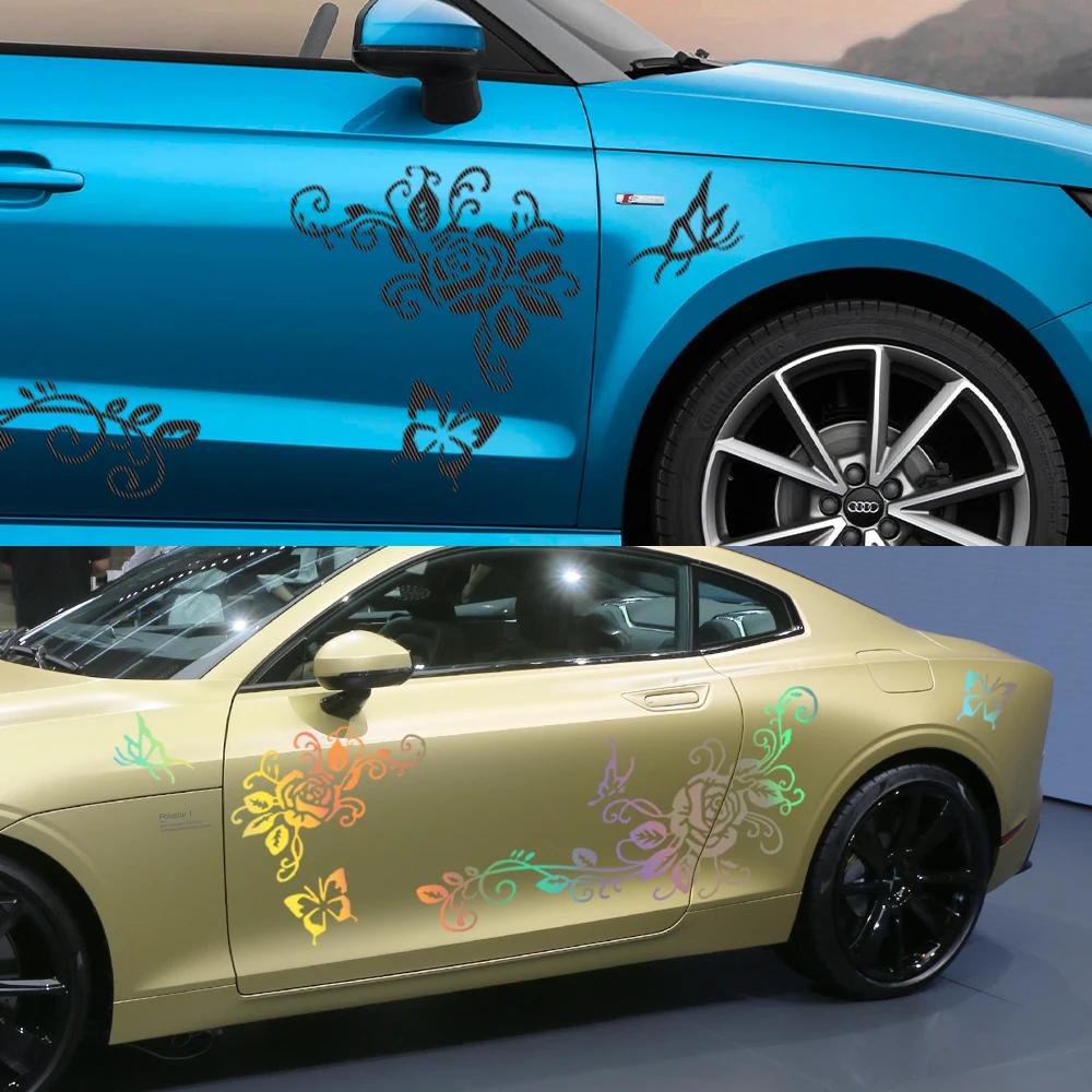 Universal Car Door Side Trim Stickers Graphics Butterfly Flower Vine Vinyl Film Decals Decoration Auto SUV Tuning Accessories