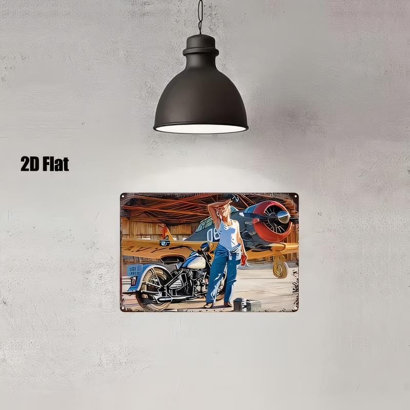 Tin Sign for Garage Wall Decor Vintage Motorcycle Rider Riding on Racing Bike Metal Sign Retro Industrial Style Tin Plaque M