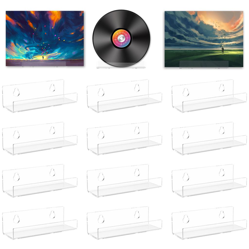 6/8/12pcs Records Holder Acrylic Wall Mount Self Adhesive Album Disc Show Floating Rack Clear Vinyl Display No Drill Storage