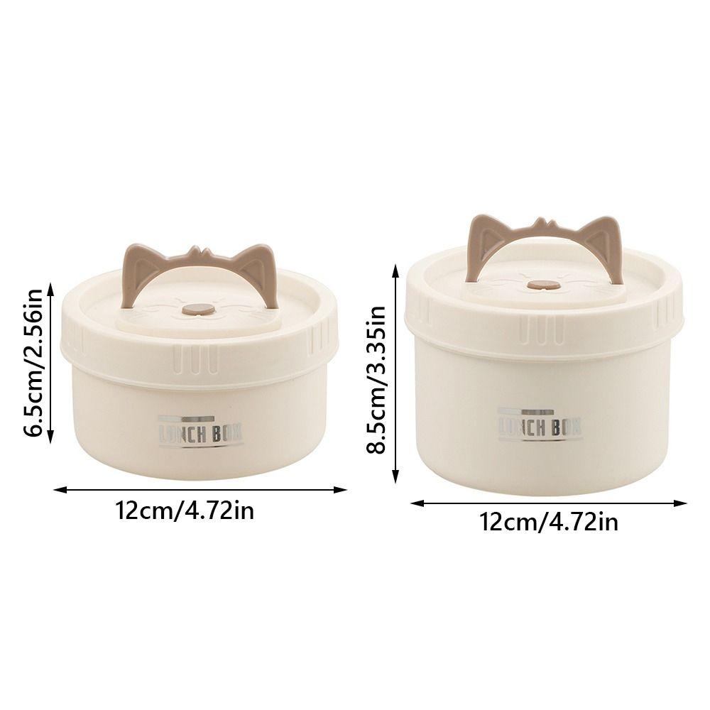 304 Stainless Steel Heat Preservation Lunch Box Round Cat Ear Handle Microwavable Bento Box 450ml/600ml Sealed Storage Box