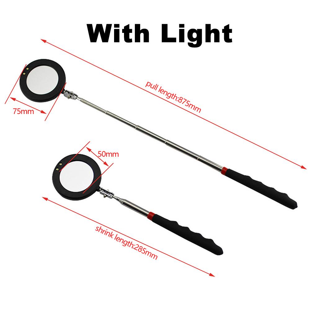 360° Inspection Mirror LED Light Telescoping Mirrors Extend Mechanic Tools Inspection Mirror Telescopic Handle Repairing Tools