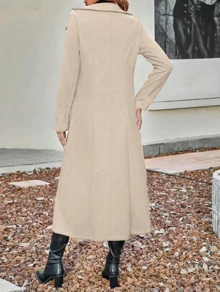 European-American Slimming Double-Breasted Mid-Length Wool Coat with Cinched Waist and Lapel 2025