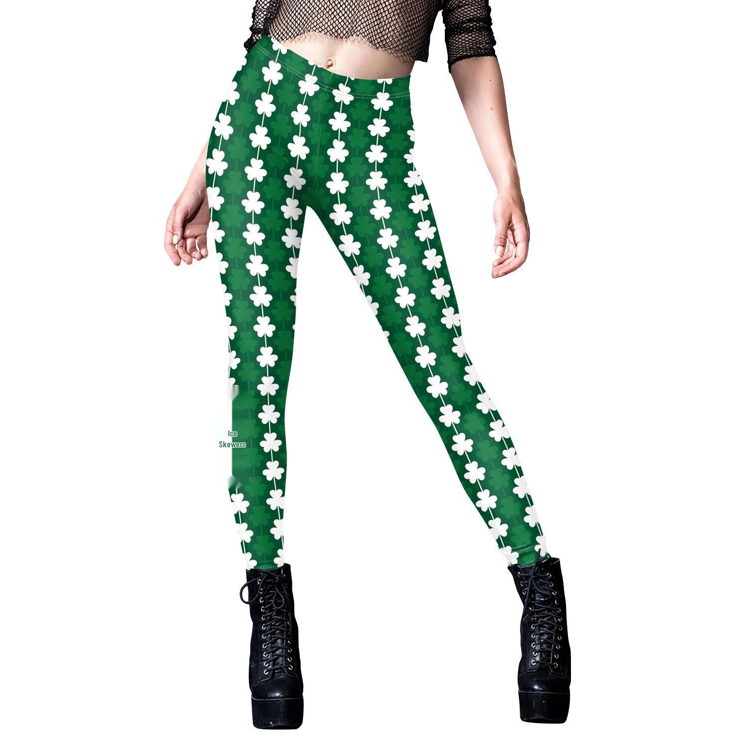 

St. Patrick s Day Women s Green Butt-Lifting Leggings with Digital Print M