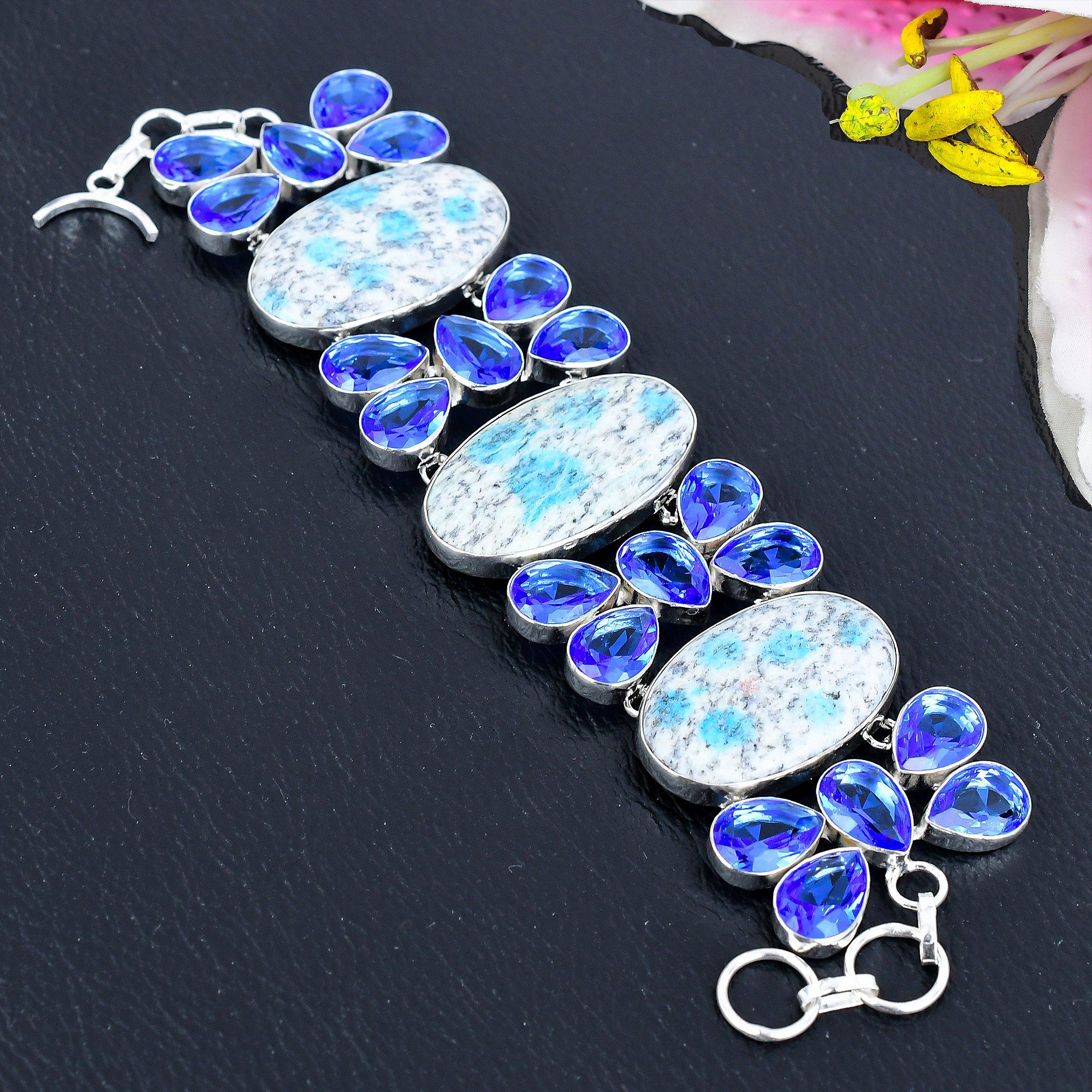 

K2 Blue Azurite, Blue Topaz Gemstone 925 Sterling Silver Bracelet 7-8 KG-1825
