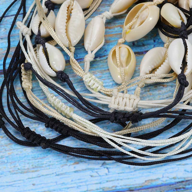 Natural Sea Shell Charm Bracelets Necklace For Women Men Summer Sandy Beach Handmade String Rope Hand-woven Shells Accessories