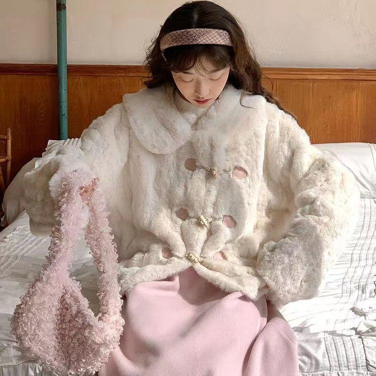 

Lamb wool doll collar coat winter thickened warm sweet wind fluffy imitation wool coat short coat women L